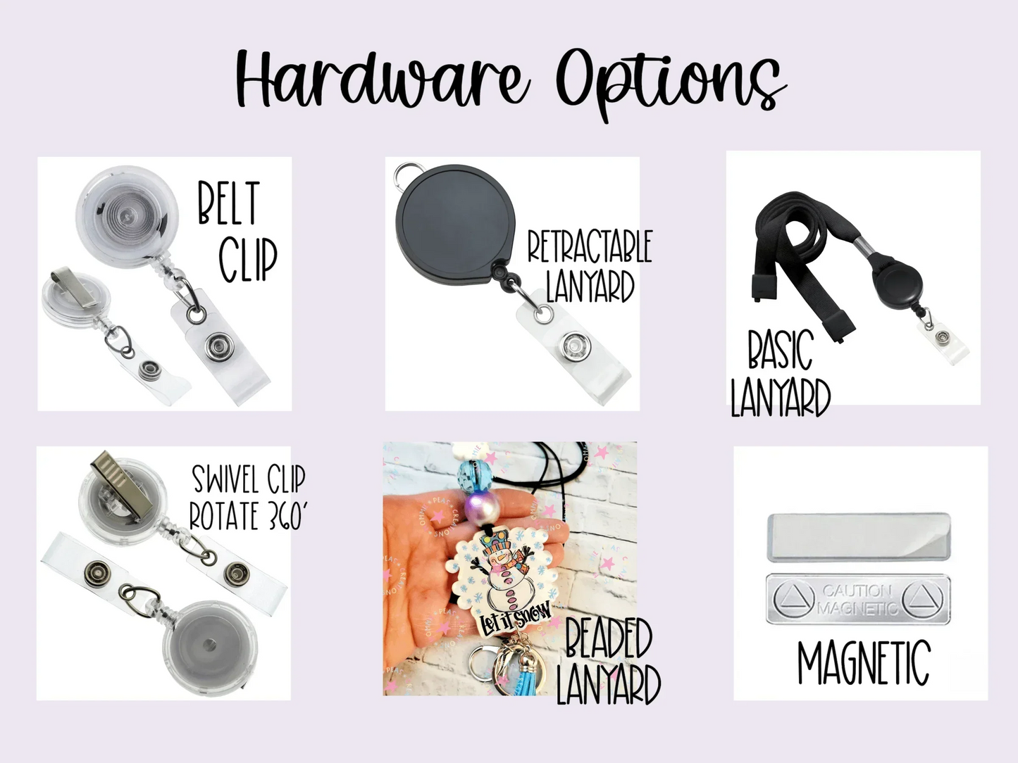 Handmade hardware options in silver, black and colorful beaded lanyards for gifts