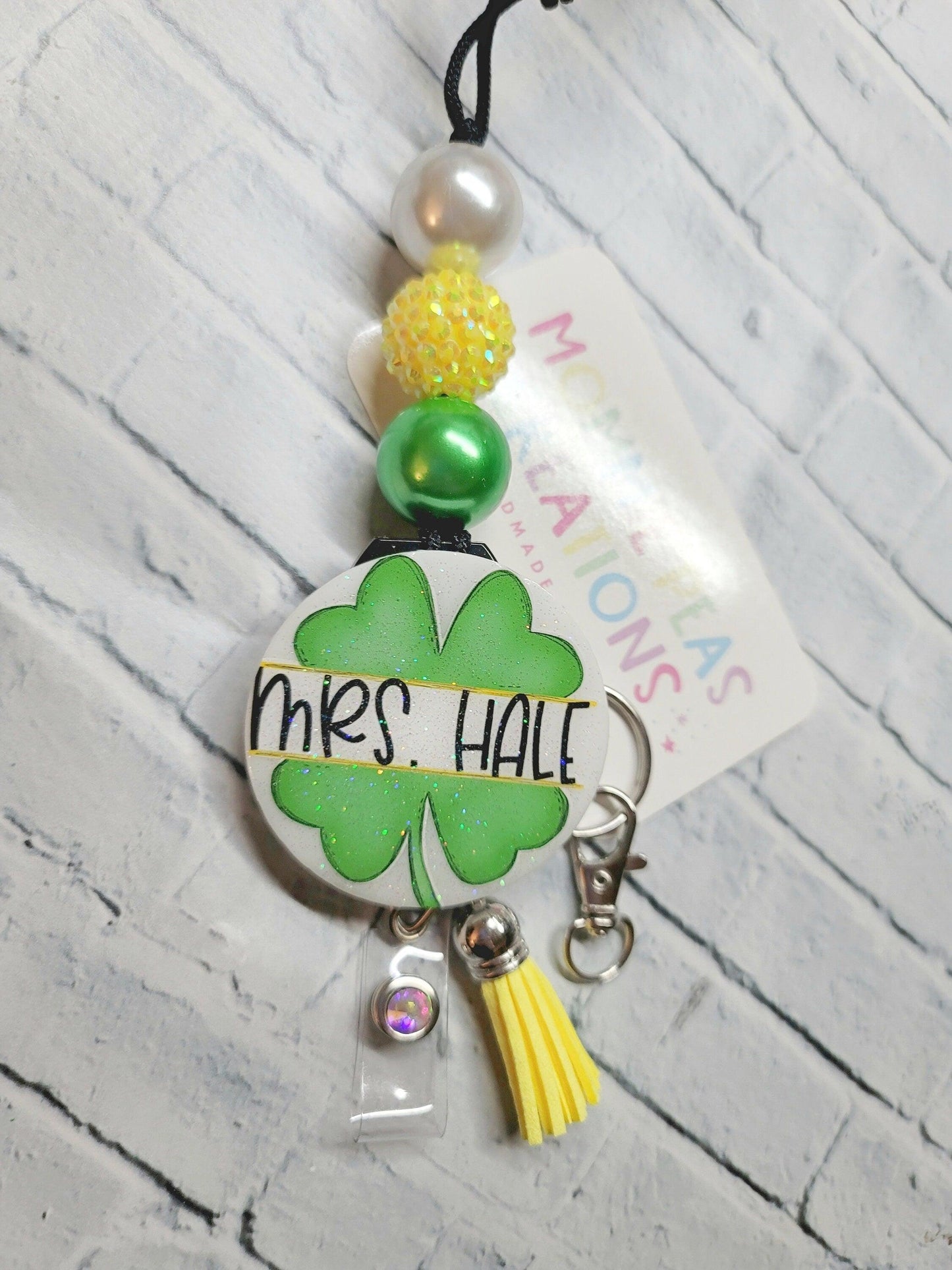 Personalized St Patricks Day Teacher Lanyard with Shamrock Badge Reel Breakaway ID Holder - Green Leprechaun Design - nurse lanyard - Mommie Peas Creations