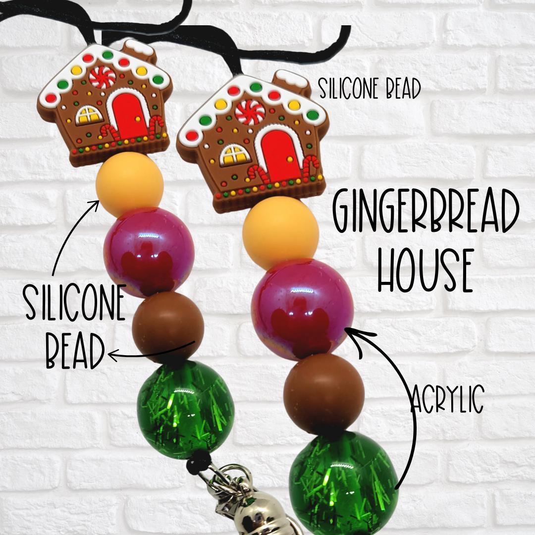 Christmas gingerbread house silicone bead keychains with colorful silicone and acrylic beads