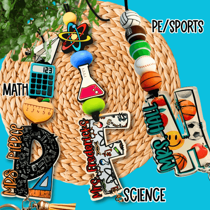 Personalized Teacher Lanyard - Custom ID Holder with School Supply Theme - Trendy Handmade Gift for Educators - Teacher Appreciation - Mommie Peas Creations