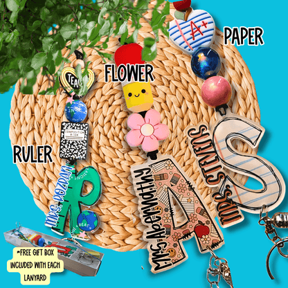 Personalized Teacher Lanyard - Custom ID Holder with School Supply Theme - Trendy Handmade Gift for Educators - Teacher Appreciation - Mommie Peas Creations
