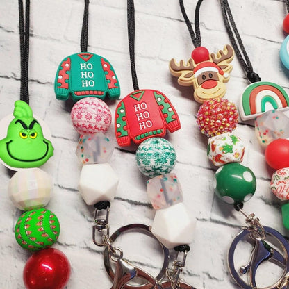 Christmas Teacher Lanyard with Beaded Id Holder - Winter Snow Globe lanyard - Ugly Sweater necklace- Gift for Her Stocking Stuffer - Mommie Peas Creations