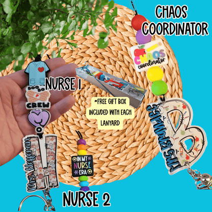 Personalized Teacher Lanyard - Custom ID Holder with School Supply Theme - Trendy Handmade Gift for Educators - Teacher Appreciation - Mommie Peas Creations