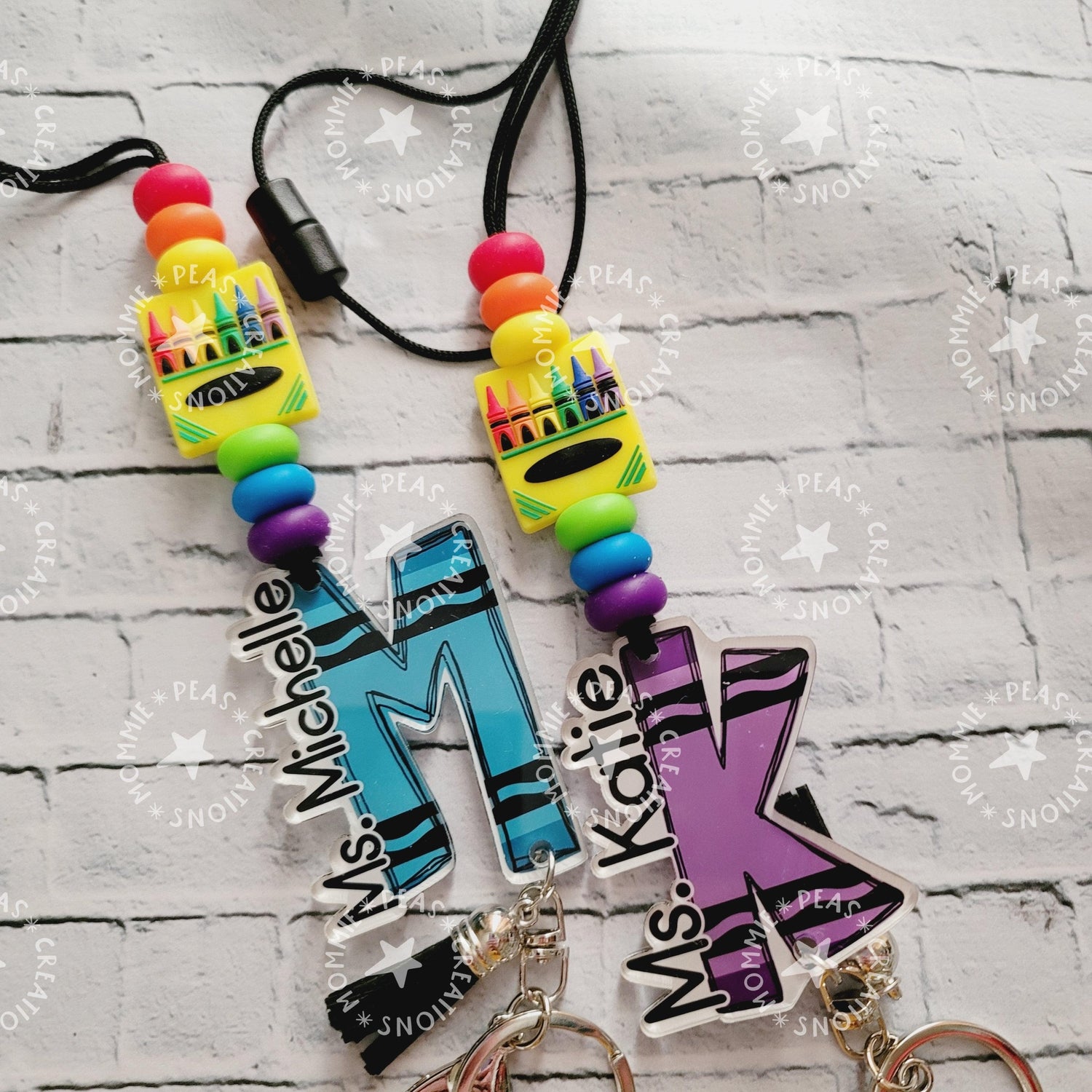 Personalized Crayon Doodle Lanyard - Teacher Gift - Christmas Educator Custom - Appreciation Present - Mommie Peas Creations