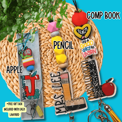 Personalized Teacher Lanyard - Custom ID Holder with School Supply Theme - Trendy Handmade Gift for Educators - Teacher Appreciation - Mommie Peas Creations