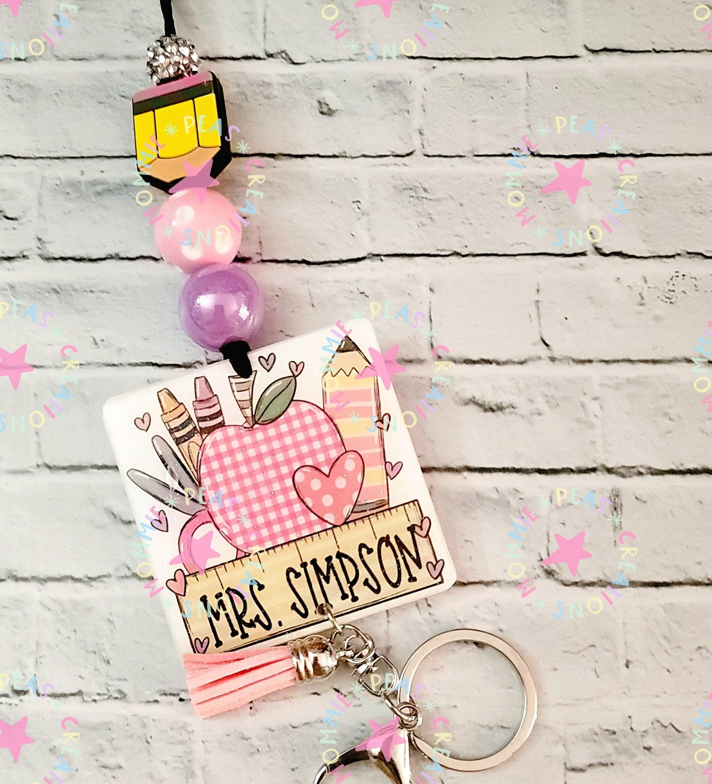 Personalized Teacher Lanyard with Breakaway ID Badge Holder Pastel Beaded Design - Thoughtful Appreciation Gift for Educators - Mommie Peas Creations