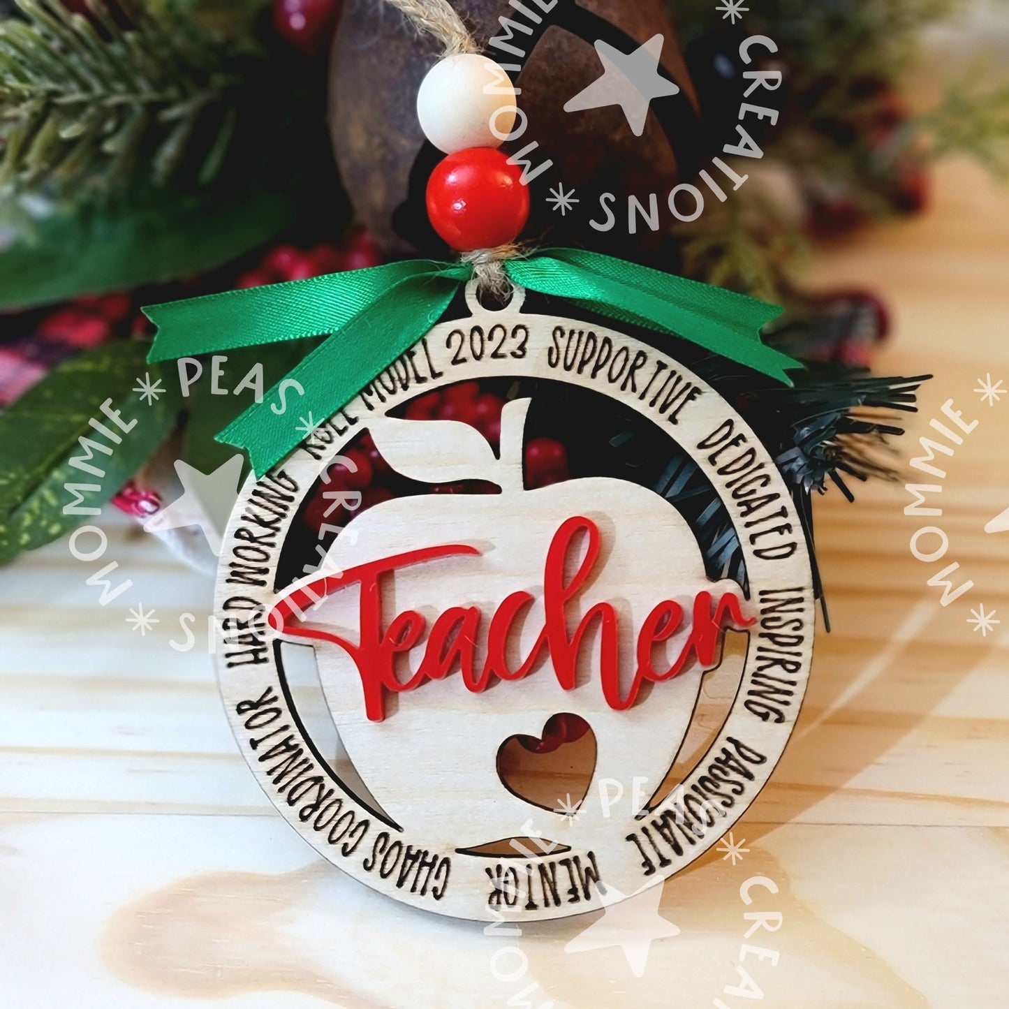 Personalized Teacher Christmas Ornament 2025 – Apple Wood & Acrylic Keepsake Gift