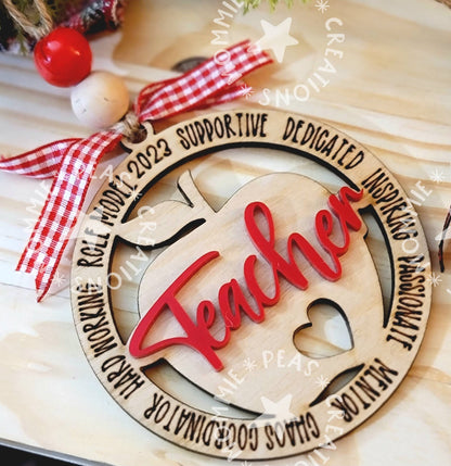 Personalized Teacher Christmas Ornament 2025 – Apple Wood & Acrylic Keepsake Gift