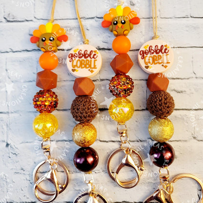 Colorful Turkey Lanyard for Thanksgiving - Nurse Necklace Teacher Badge Holder and Fall Beaded Lanyard for Bestie - Gobble Gobble - Mommie Peas Creations