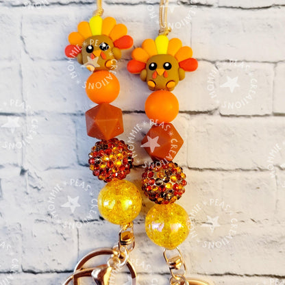 Colorful Turkey Lanyard for Thanksgiving - Nurse Necklace Teacher Badge Holder and Fall Beaded Lanyard for Bestie - Gobble Gobble - Mommie Peas Creations