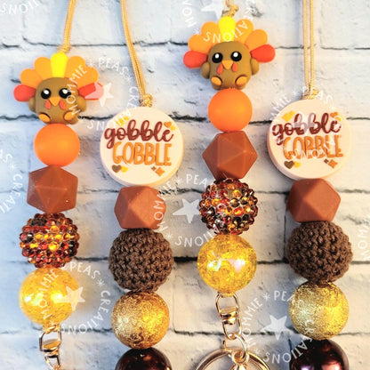 Colorful Turkey Lanyard for Thanksgiving - Nurse Necklace Teacher Badge Holder and Fall Beaded Lanyard for Bestie - Gobble Gobble - Mommie Peas Creations