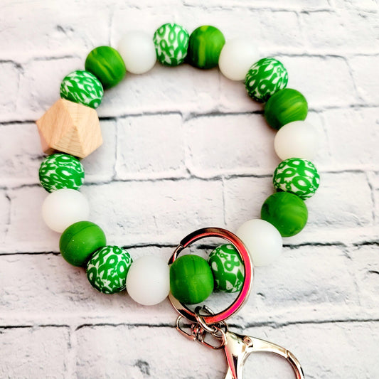 Mental Health Awareness Wristlet with silicone beads, I have time to listen, Green Ribbon Awarness Keychain - Mommie Peas Creations