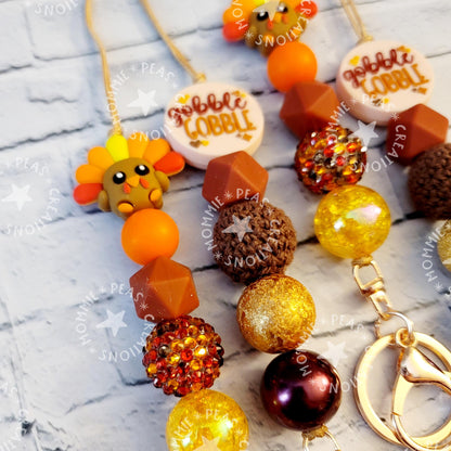 Colorful Turkey Lanyard for Thanksgiving - Nurse Necklace Teacher Badge Holder and Fall Beaded Lanyard for Bestie - Gobble Gobble - Mommie Peas Creations