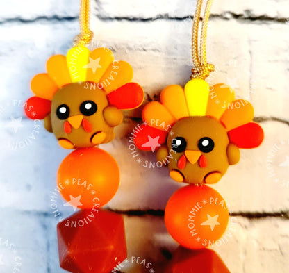 Colorful Turkey Lanyard for Thanksgiving - Nurse Necklace Teacher Badge Holder and Fall Beaded Lanyard for Bestie - Gobble Gobble - Mommie Peas Creations