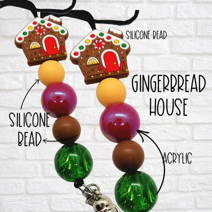 Christmas gingerbread house silicone bead keychains with colorful silicone and acrylic beads