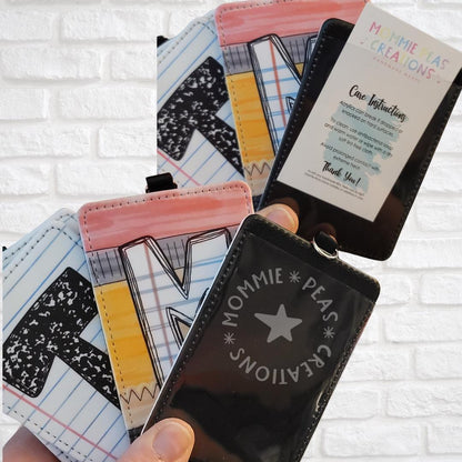 Personalized Educator ID Badge Holder - Trendy Lanyard Accessory for Teacher - Teacher Gift -Vertical ID Holder - Notebook Pencil Design BTS - Mommie Peas Creations