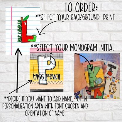 Personalized Educator ID Badge Holder - Trendy Lanyard Accessory for Teacher - Teacher Gift -Vertical ID Holder - Notebook Pencil Design BTS - Mommie Peas Creations