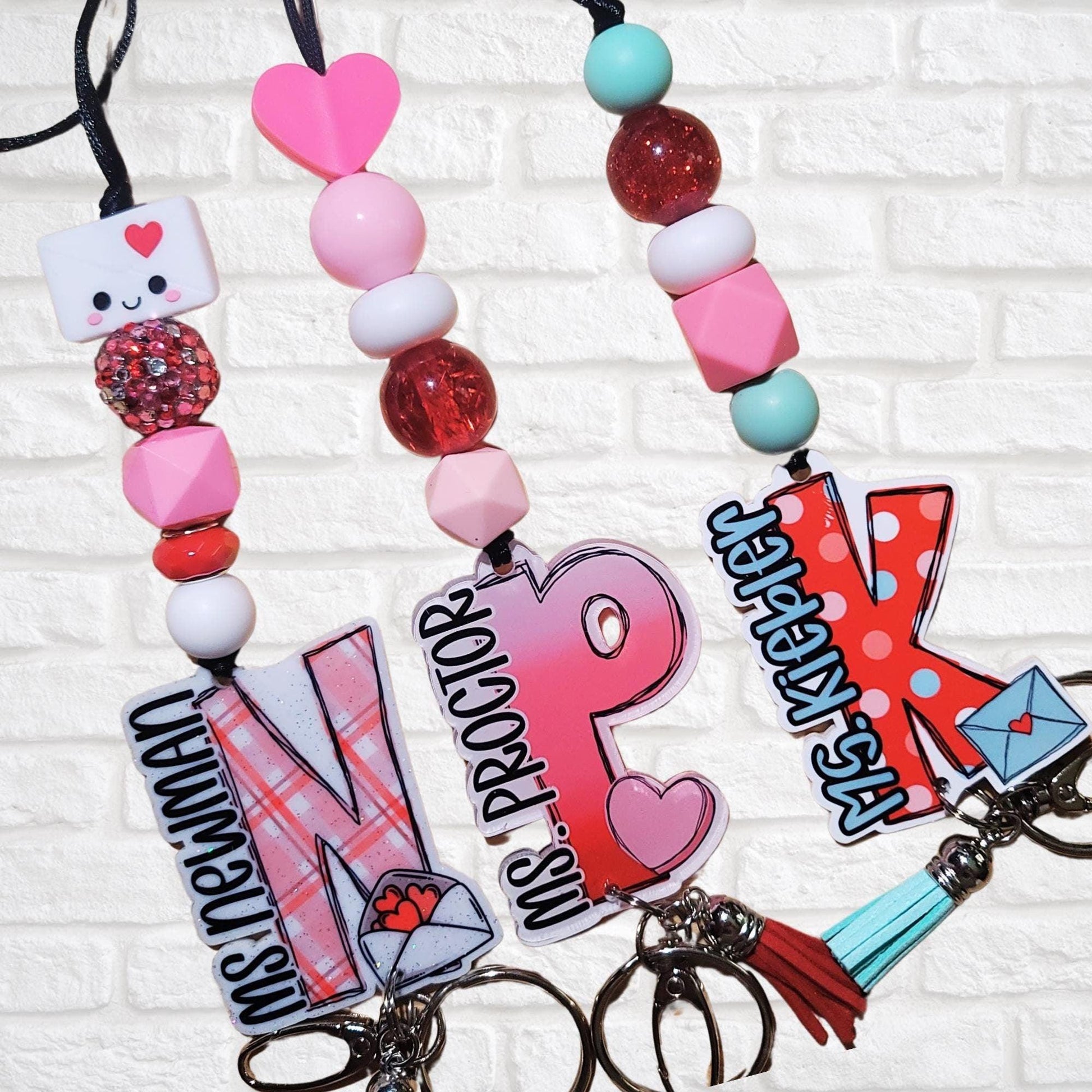 Personalized Doodle Lanyard - Beaded ID Holder for Teachers Nurses Office Workers - Trendy Valentines Day Gift - Custom Design - Mommie Peas Creations