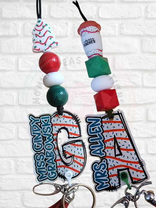 Personalized Christmas Teacher Lanyard – Custom Name Monogram with Festive Beads & Holiday Gift