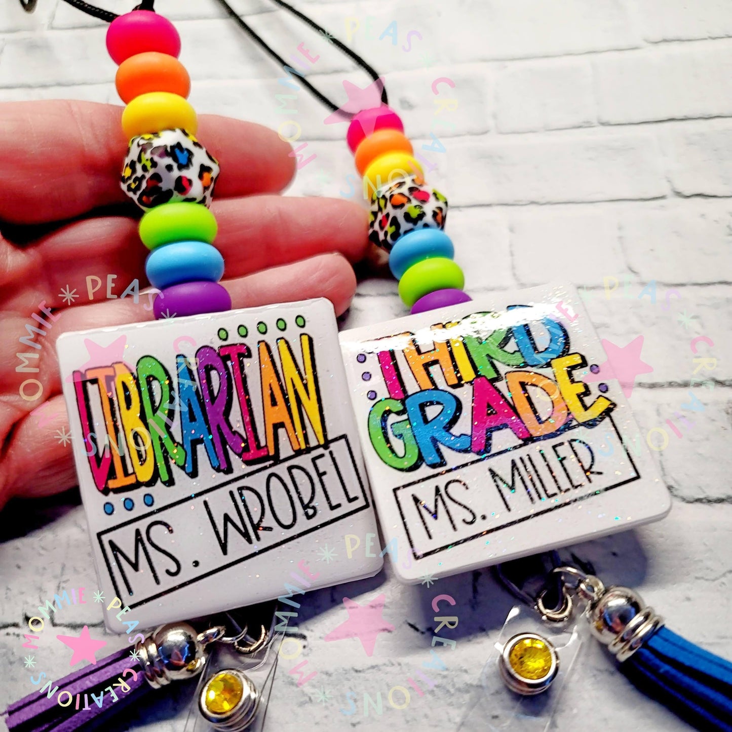 Rainbow Leopard Beaded Teacher Lanyard: Personalized Badge Holder