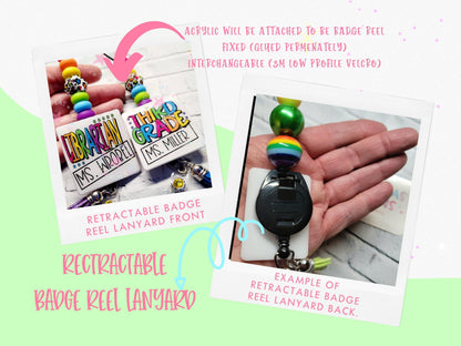 Rainbow Leopard Beaded Teacher Lanyard: Personalized Badge Holder