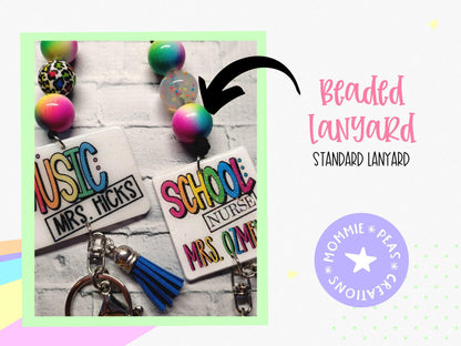 Rainbow Leopard Beaded Teacher Lanyard: Personalized Badge Holder