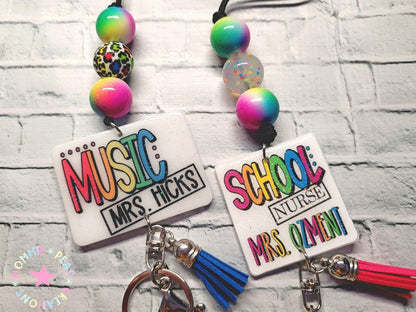 Rainbow Leopard Beaded Teacher Lanyard: Personalized Badge Holder