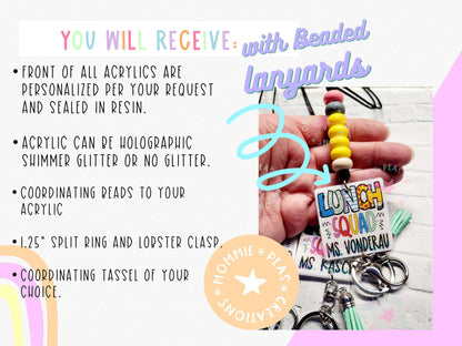 Rainbow Leopard Beaded Teacher Lanyard: Personalized Badge Holder