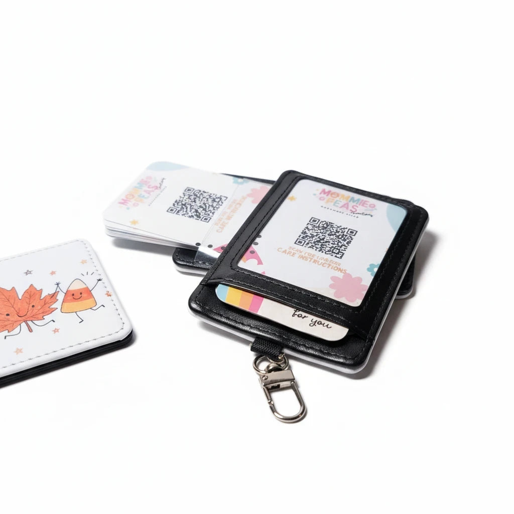 Mommie Peas Creations personalized black ID badge holder with clear window and metal clip for school supplies