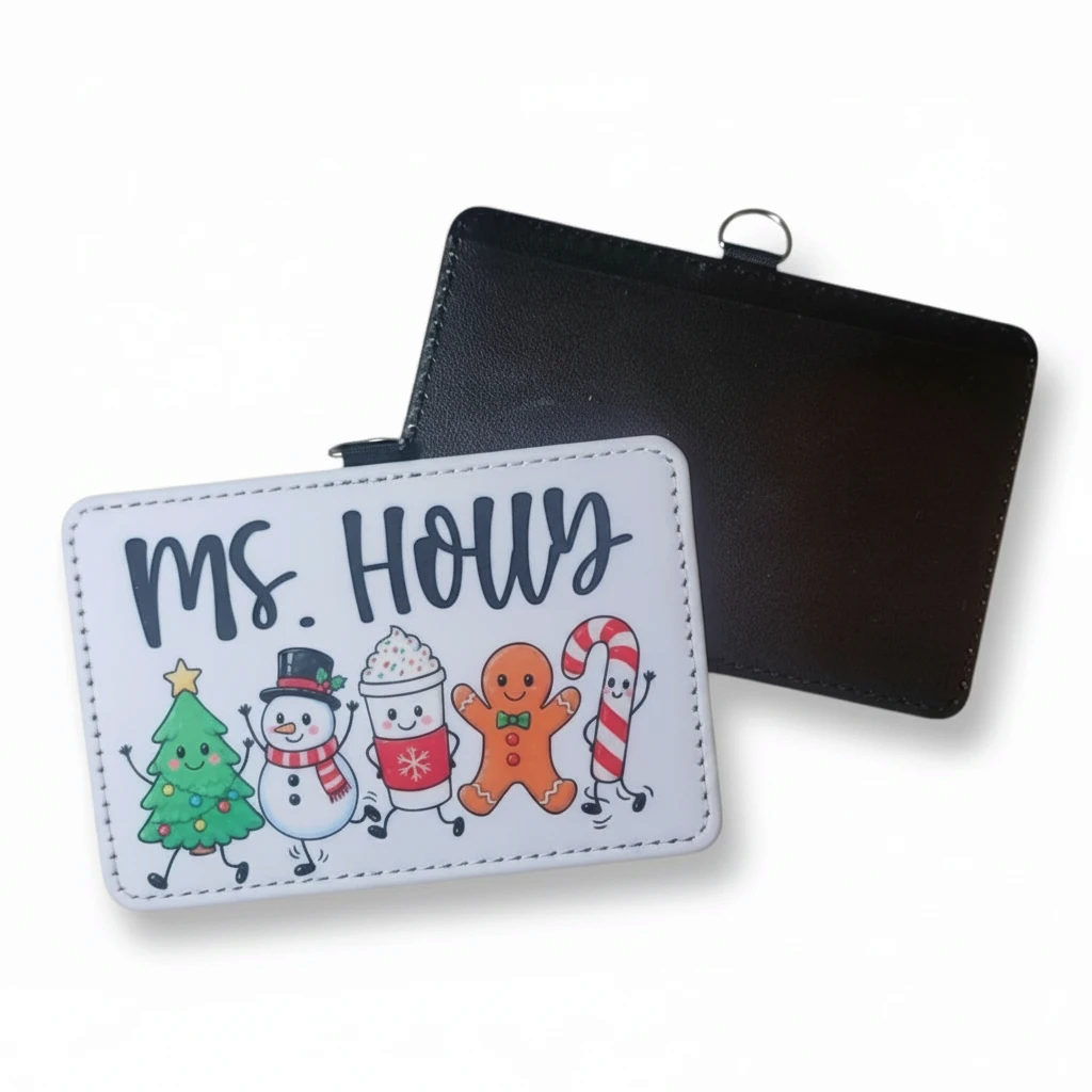 Mommie Peas Creations festive badge holder featuring cute Christmas characters and personalized name Ms. Holly