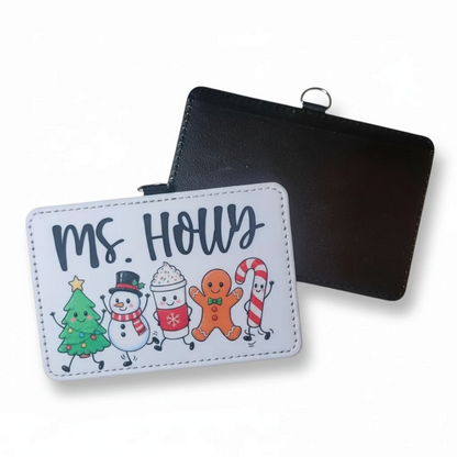 Mommie Peas Creations festive badge holder featuring cute Christmas characters and personalized name Ms. Holly
