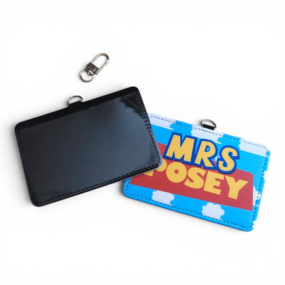 Mommie Peas Creations personalized Toy Story inspired ID holder with cloudy sky print and swivel clasp.
