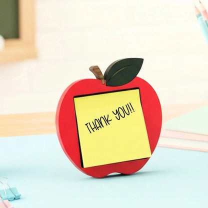 Mommie Peas Creations red apple sticky note holder made of laser cut wood, perfect for teacher appreciation gifts.