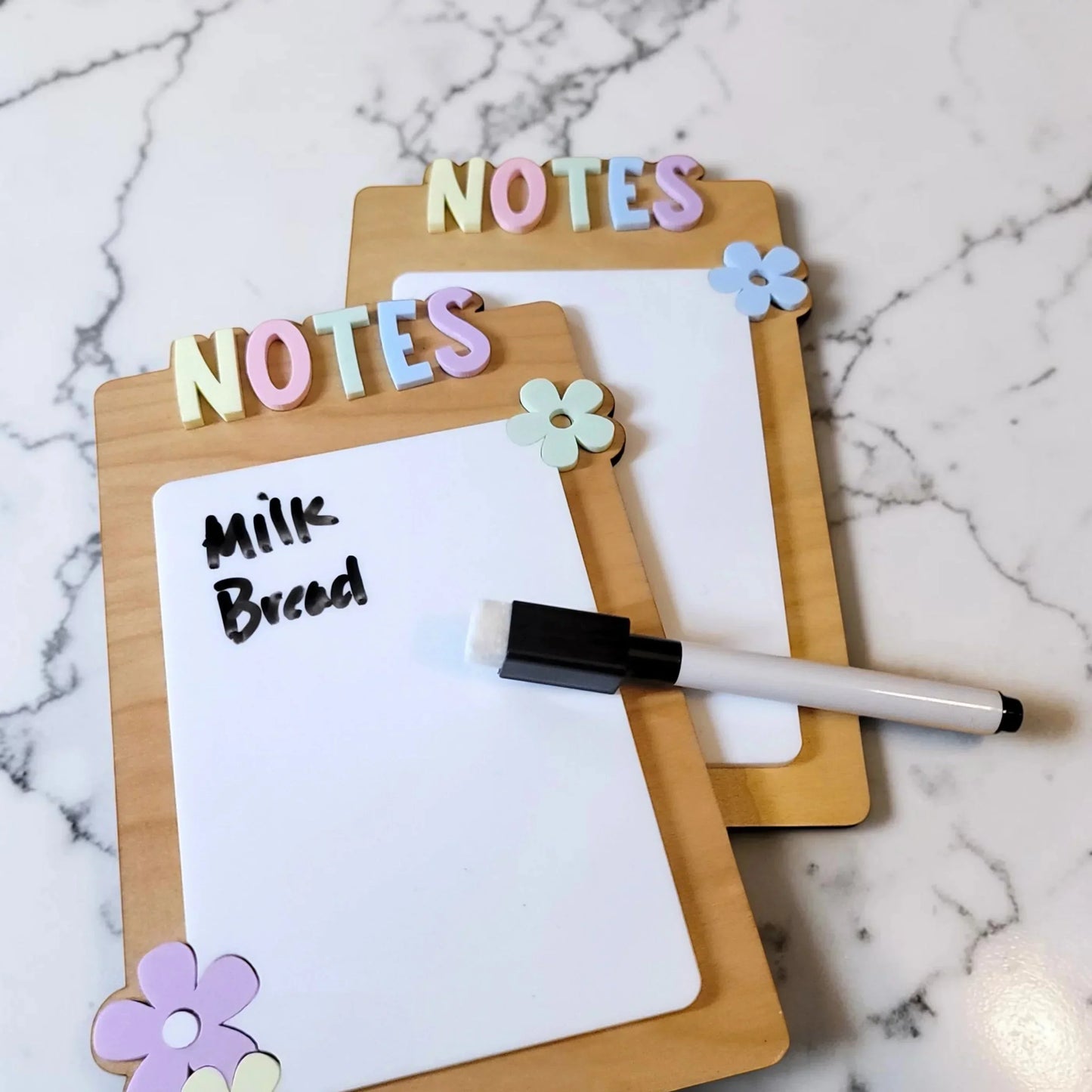Mommie Peas Creations handmade dry erase notes board with pastel lettering and flower accents. Includes dry erase marker.