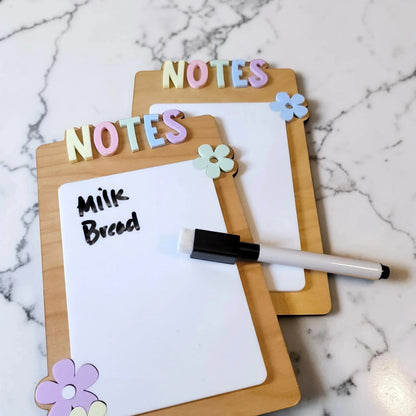 Mommie Peas Creations handmade dry erase notes board with pastel lettering and flower accents. Includes dry erase marker.