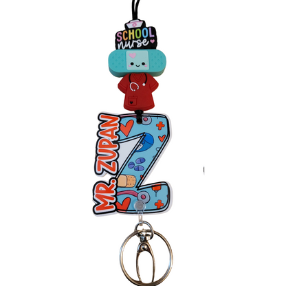 School Nurse Lanyard | Signature Series | Beaded Badge Holder | Acrylic Initial | Nurse Gift