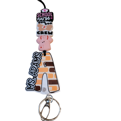 School Nurse Lanyard | Signature Series | Beaded Badge Holder | Acrylic Initial | Nurse Gift