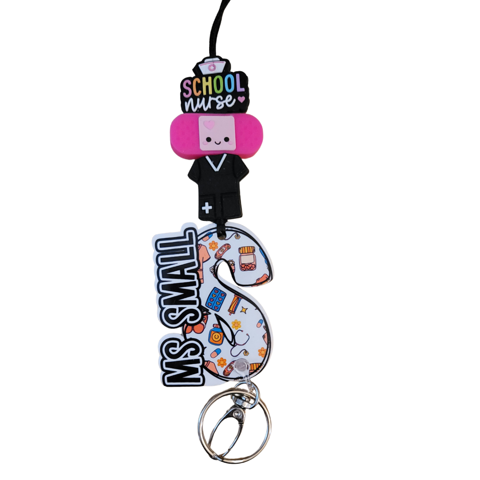 School Nurse Lanyard | Signature Series | Beaded Badge Holder | Acrylic Initial | Nurse Gift