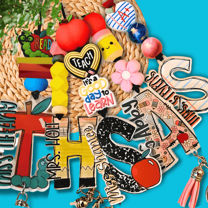 Personalized Teacher Lanyard - Custom ID Holder with School Supply Theme - Trendy Handmade Gift for Educators - Teacher Appreciation - Mommie Peas Creations